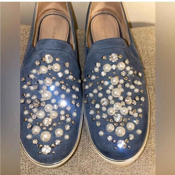 Stuart Weitzman Pearl Crystal Embellished Decor
White Platform Sneakers Slip Ons - Picture 5 of 14